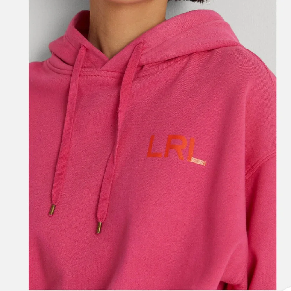 Lauren Ralph Lauren Dip-Dyed French Terry Hoodie Pink/Yellow Size Medium Women - Picture 15 of 16